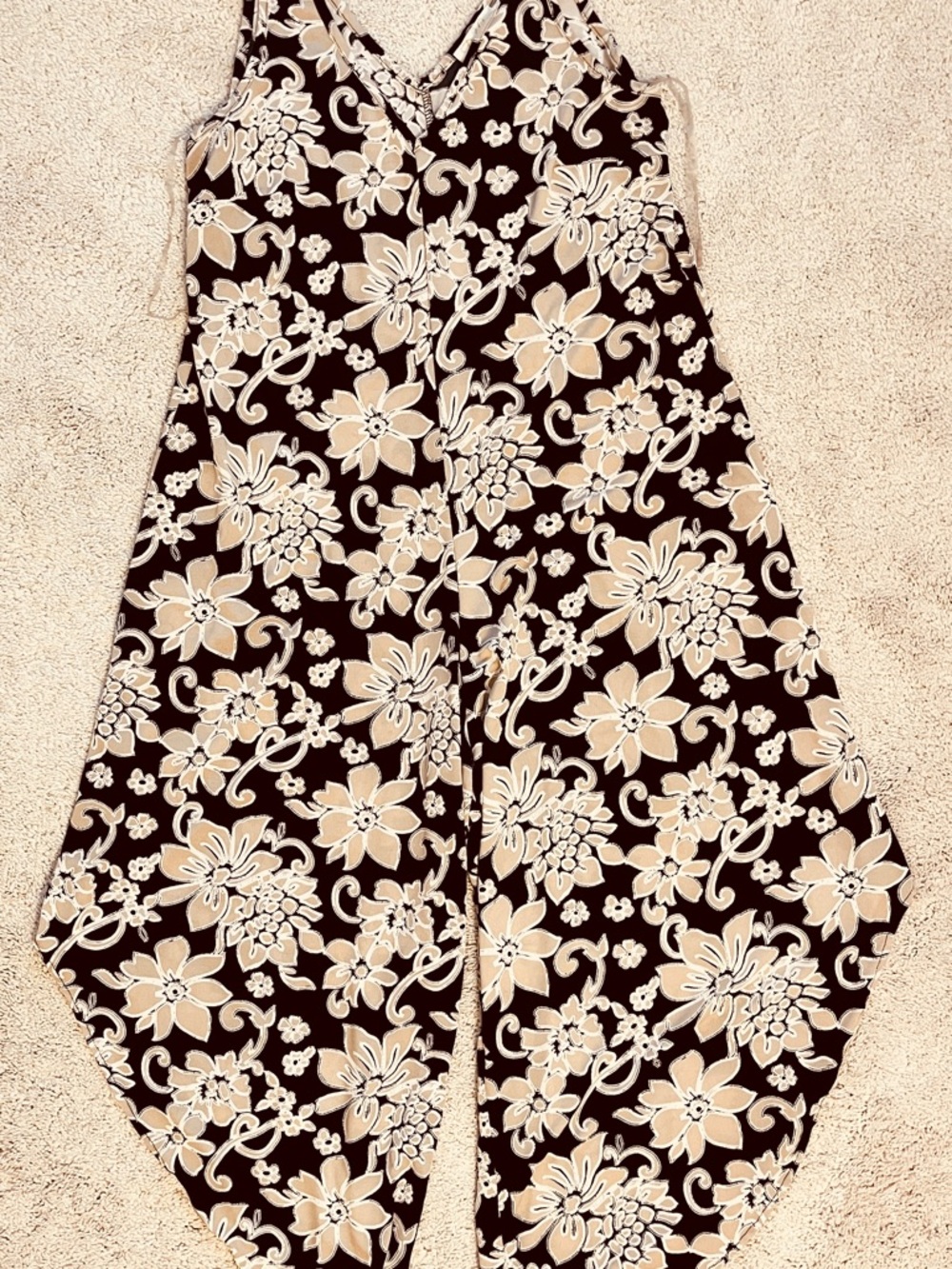 Sleeveless Floral Jumpsuit in Black and Cream